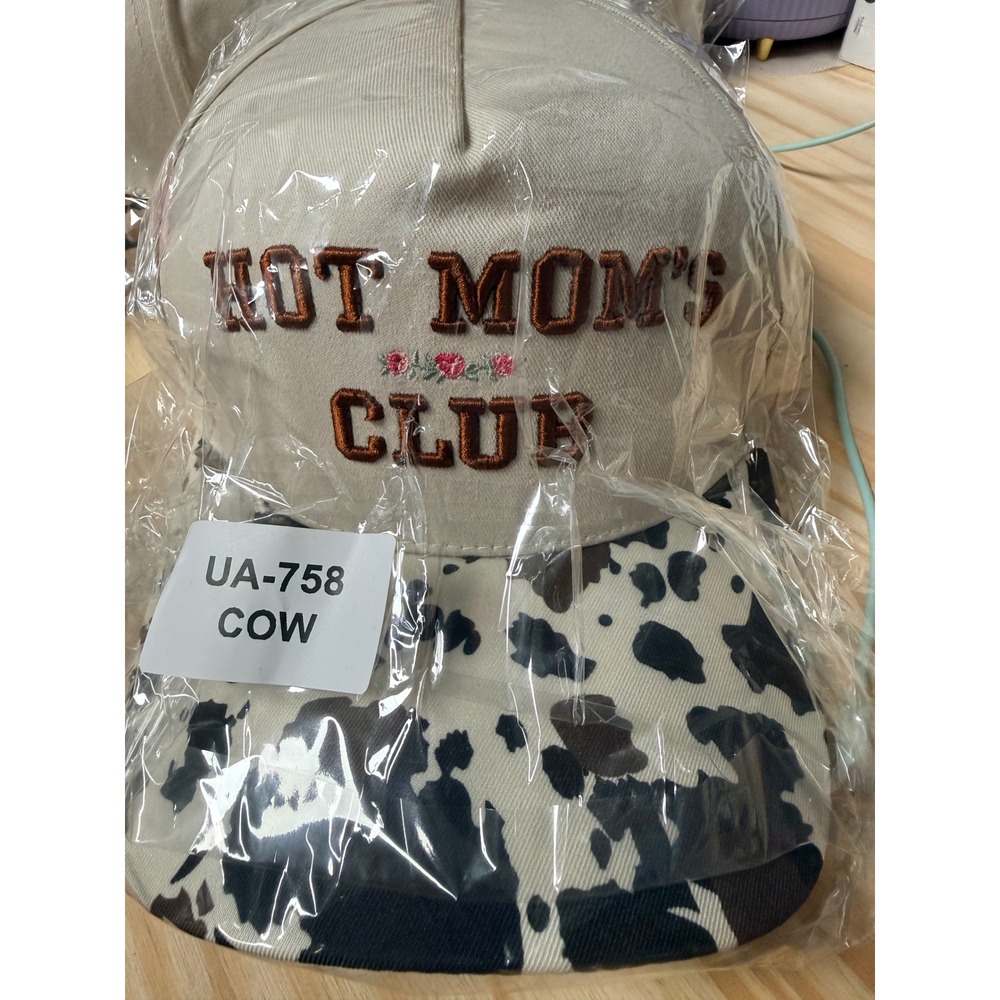Hot Mom's Club Cow Print Trucker Hat Tan Brown Floral Western Cap UA-758 COW